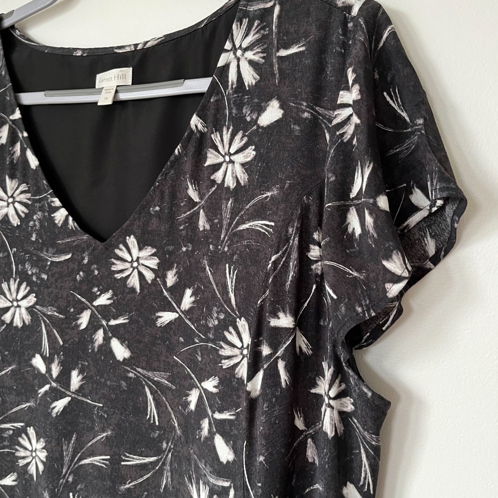 Garnet‎ Hill Summer Day V Neck Drop Waist Dress Black Floral Women 18 Fall - Picture 10 of 14